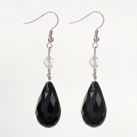 Handcrafted Vintage Black Acrylic Teardrop Beads Dangle Earrings - Picture 1 of 1